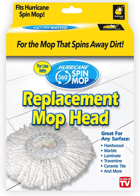 Hurricane Spin Mop Replacement Mop Heads for As Seen On TV Mop & Bucket Cleaning System by BulbHead, Spin Away Germy, Dirty Water - Super-Absorbent Microfiber Mop Head Holds 10X Weight ” 1-Pack