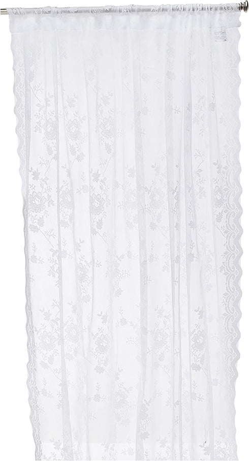 No. 918 53610 Alison Floral Lace Sheer Rod Pocket Curtain Panel, 58" x 95", White