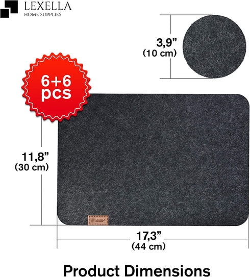 Lexella Placemats for Dining Table Set of 6 Place Mats and 6 Coasters for Drinks - Place Mats for Kitchen Table with Coasters - Set of 12
