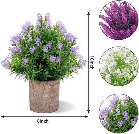 FUNARTY 3 Packs Fake Plants, Faux Plants Indoor Small Potted Plants, Mini Artificial Small Flower, 10 Faux Greenery Plants Indoor, Lavender Pot for Garden Lawn Balcony Office Home Decoration