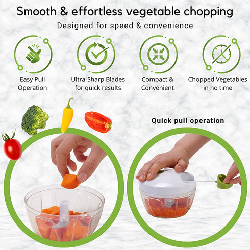 Brieftons Manual Food Chopper, Compact & Powerful Hand Held Pull Vegetable Chopper Blender to Chop Fruits, Vegetables, Herbs, Onions, Garlics for Salsa, Salad, Pesto, Coleslaw, Puree, Indian Cooking