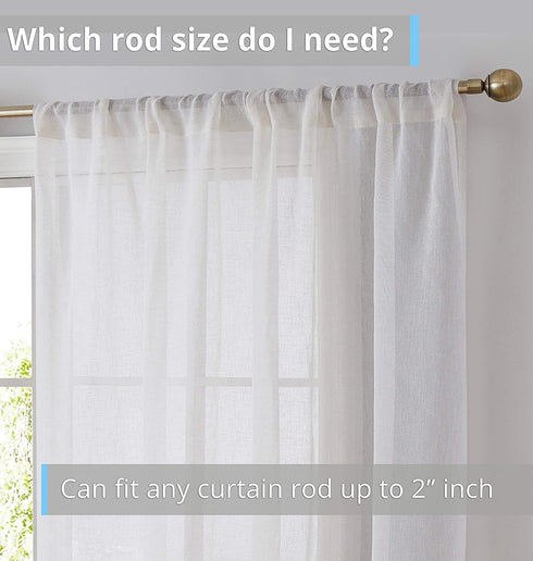 HLC.ME Penelope Faux Linen Textured Semi Sheer Privacy Sun Light Filtering Transparent Window Pocket Hole Thick Curtains Drapery Panels for Bedroom & Living Room, 2 Panels (54 W x 84 L, Ivory)