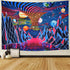Trippy Mountain and Planet Tapestry Hippie Tornado Waves Tapestry Retro Abstract Space Landscape Tapestry Psychedelic Galaxy Stars Tapestry Wall Hanging for Room
