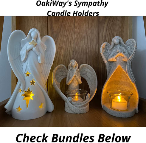 OakiWay Memorial Gifts Angel Figurines Tealight Candle Holder, Sympathy Gifts for Loss of Loved One, W/ Flickering Led Candle, Bereavement, Grief, Funeral, Remembrance, Memory Home Decorations