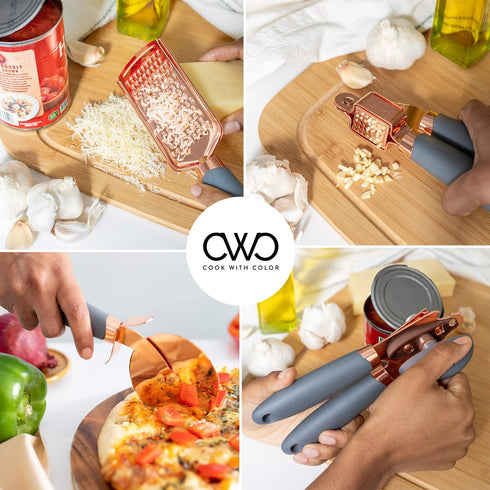COOK With COLOR 7 Pc Kitchen Gadget Set Copper Coated Stainless Steel Utensils with Soft Touch Grey Handles