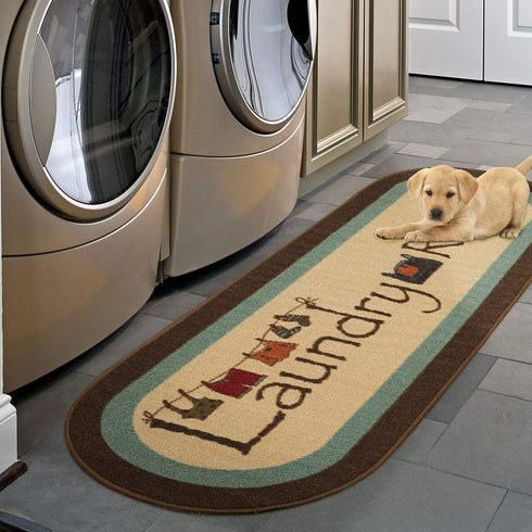 Ottomanson Text Laundry Collection, 20" X 59" Oval, Brown