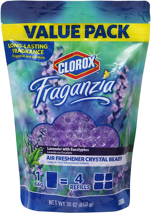 Clorox - BB11979 Fraganzia Air Freshener Crystal Beads Refill Pouch in Lavender with Eucalyptus | Long Lasting Fragrance Value Pack, 30 Ounces Value Pack Air Freshener Refills