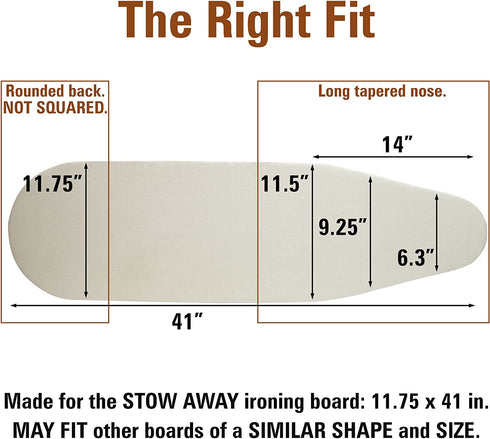 Household Essentials Natural 2015 Stowaway Ironing Board Replacement Pad and Cover | 41" x 11.5"