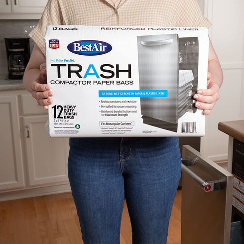 BestAir WMCK1335012-6 Heavy Duty Trash Compactor Bags, 16'' D x 9'' W x 17'' H, Pack of 1 (12 Bags)