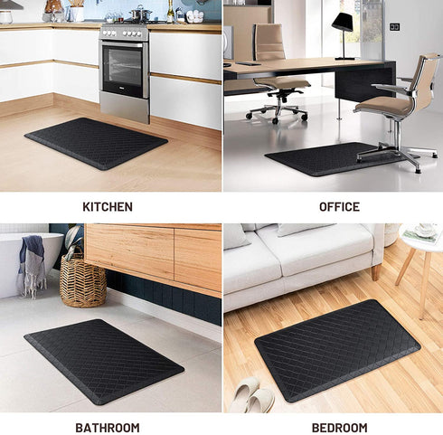 HappyTrends Kitchen Floor Mat Cushioned Anti-Fatigue Kitchen Rug,17.3"x 28",Thick Waterproof Non-Slip Kitchen Mats and Rugs Heavy Duty Ergonomic Comfort Rug for Kitchen,Floor,Office,Sink,Laundry,Black