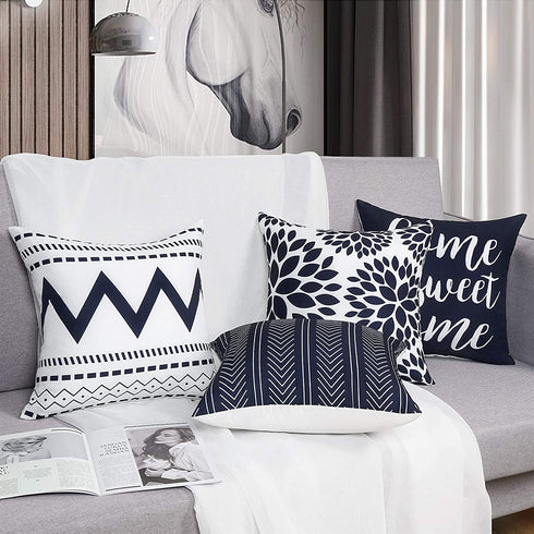 Yastouay Modern Decorative Throw Pillow Covers Home Sweet Home Cushion Covers Set of 4 Geometric Pillowcases for Couch Sofa Bedroom (Dark Blue, 18" x 18")