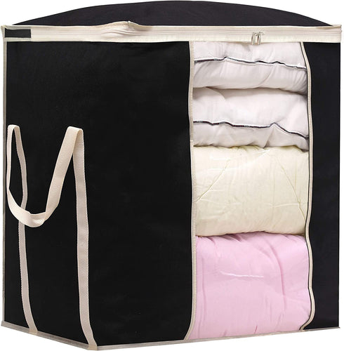 MISSLO King Comforters Storage Bag 120L for Blankets Clothes Sweaters Beddings Organizer with Reinfored Handles, Black