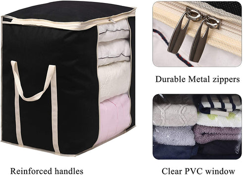 MISSLO King Comforters Storage Bag 120L for Blankets Clothes Sweaters Beddings Organizer with Reinfored Handles, Black