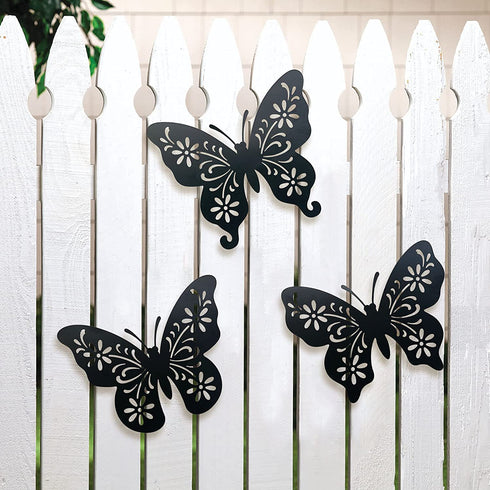 Metal butterfly wall art decor, 9inch set of 3 black Concise Decoration Hanging for living room bedroom bathroom Kitchen Patio Balcony House indoor outdoor, unique gift choice Waiu