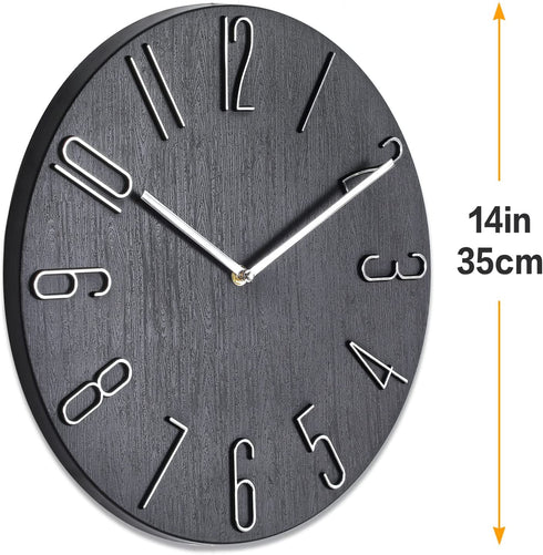 14 inch Modern Wall Clock Minimalist Block Silent and Non-Ticking Imitation Wood 3D Round Stereo Digital Indoor Clock, Family Living Room, Kitchen, Bedroom, Office, Hotel