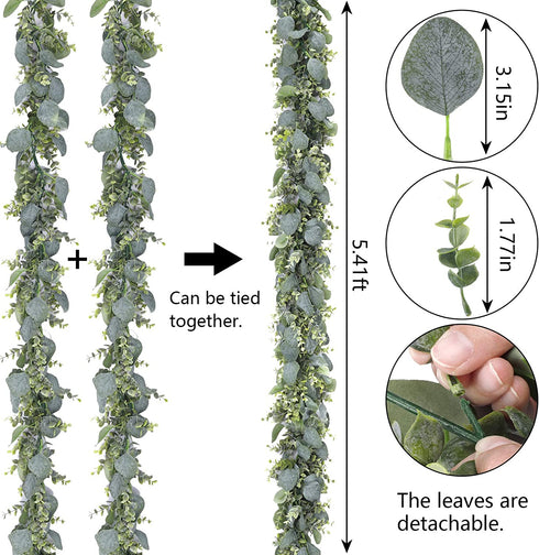 CEWOR 2 Pack 5.5ft Artificial Eucalyptus Garland Spring Garland Fake Greenery Hanging Plants Boxwood Vines for Wedding Home Party Wall Garden Decor