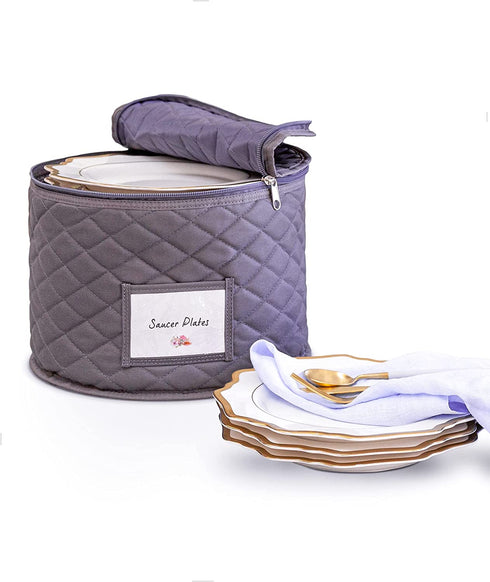 7" Saucer Plate Storage Case with 12 Felt Dividers - Padded Protection to Transport, Store and Organize Dinnerware Dishes