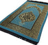 Islamic Prayer Rug Thin Woven Chenille and Taffeta Turkish Sajadah Intricate Design Metallic Ottoman Mat (Black + Blue)