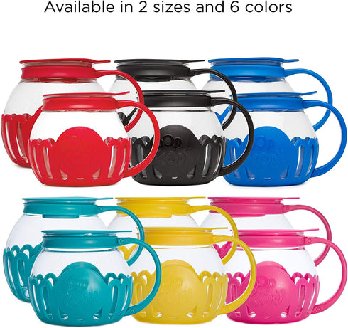 Ecolution Patented Microwave Micro-Pop Popcorn Popper, Borosilicate Glass, 3-in-1 Lid, Dishwasher Safe, BPA Free, 1.5 Quart Snack Size, Red.
