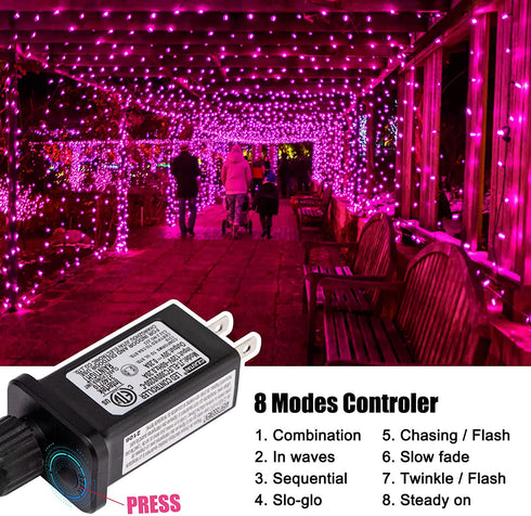 Pink Mini Christmas Lights - 39 Feet 100 LED Fairy String Lights with 8 Lighting Modes Waterproof Connectable for Indoor Outdoor Xmas Tree Garland Wreath Holiday Valentine's Day Decoration