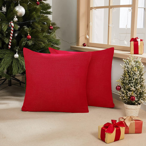 Deconovo Soft Cushion Covers - Faux Linen Blank, Pillow Covers/Throw Pillow Cases for Sofa & Couch (Red, 20x20 in, Set of 4, No Insert)