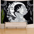 Maccyafst Moon Mermaid Tapestry Psychedelic Black and White Tapestry Bohemian Dreamcatcher Wall Tapestry Starry Night Galaxy Stars Tapestry for Bedroom Dorm Decor