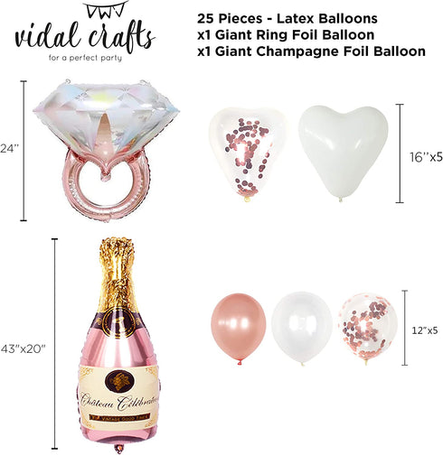 VIDAL CRAFTS Rose Gold Bridal Shower Decorations, Bachelorette Party Decor, Balloon Garland, Paper Fans, BRIDE Foil Balloon, Miss to Mrs, But First Mimosas Banners, Ring, Champagne Foil Balloons