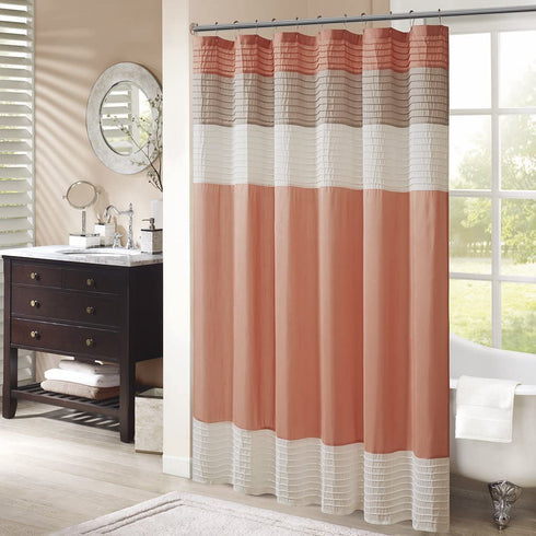 Amherst Fabric Coral Shower Curtain ,Pieced Transitional Simple Shower Curtains for Bathroom , 72 X 72 , Salmon