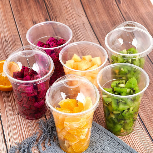 100 PACK 16 oz Clear Plastic Cups with Dome Lids, Disposable Dessert Cups, Parfait cups for Ice Cream, Iced Cold Coffee Drinks, Cupcake, Fruit Cups for Party
