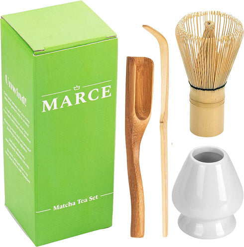 Marce Matcha Set- Matcha Whisk (Bamboo Whisk), Matcha Spoon, Matcha Scoop, Matcha Whisk Stand (Chasen Holder) - Matcha Tea Set - The Perfect Handmade Matcha Kit for Japanese Matcha Tea Preparation