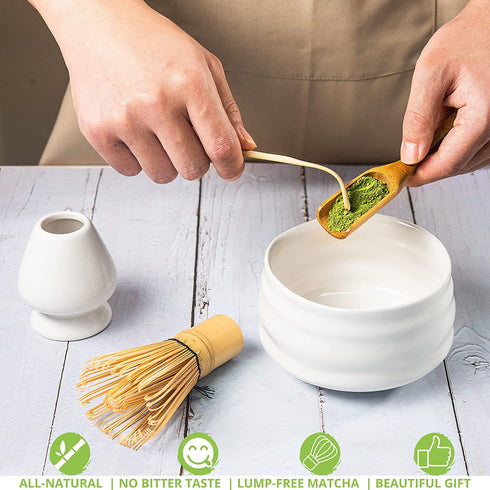 Marce Matcha Set- Matcha Whisk (Bamboo Whisk), Matcha Spoon, Matcha Scoop, Matcha Whisk Stand (Chasen Holder) - Matcha Tea Set - The Perfect Handmade Matcha Kit for Japanese Matcha Tea Preparation