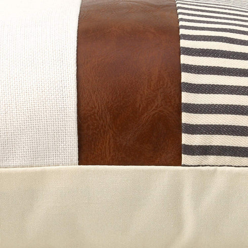 cygnus 20x20 Pillow Covers Set of 2 Farmhouse Decor Stripe Patchwork Linen Throw Pillow Covers Modern Faux Leather Cushion Covers for Couch Sofa,Gray
