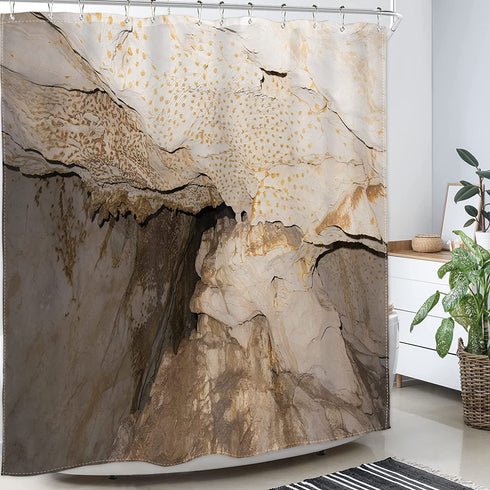 Homewelle Marble Shower Curtain Brown Abstract 60Wx72L Inch Cool Texture Stone Granite Tan Cinnamon Cracked Rocks Dots Classic Natural Unique Chic Aesthetic Modern Polyester Fabric Bathroom Bathtub