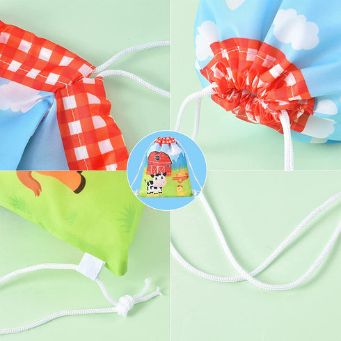 Farm String Bags - 12 Pack 10'' x 12'' Farm Animal Party Favor Gifts Bag for Kids Children Drawstring Pouches Wrap Goodie Bags Party Supplies for Birthday Christmas Travel Gym Beach