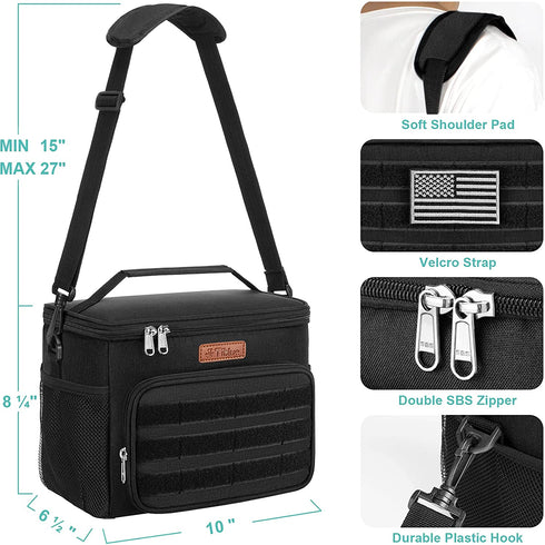 Insulated Lunch Box for Men Women - Leakproof Reusable Lunch Bag with MOLLE Webbing for Office Work School Picnic Gym, Freezable Cooler Tote Bag with Adjustable Shoulder Strap for Tactical Adult/Kids