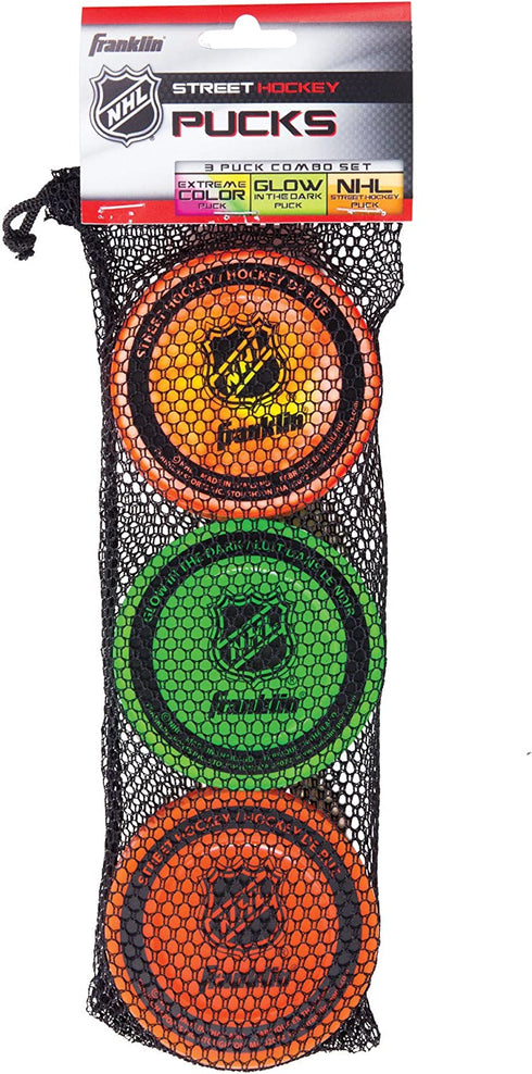 Franklin Sports NHL Street Hockey Pucks - No Bounce Indoor + Outdoor Street + Roller Hockey Puck - Official Size for Games - 3 Pack