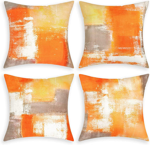 Yastouay Orange Throw Pillow Covers Burnt Orange Grey Pillow Covers Set of 4 Decorative Cushion Covers for Couch Living Room Home Decor, 18 x 18 inches