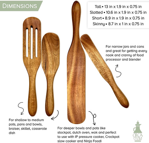 Spurtle Set - Wooden Spurtle Set Cooking Utensils As Seen on TV - Stirring Heavier Foods - Ergonomic, No Fatigued Wrists, Hands - For Nonstick, Porcelain Cookware - Longer Surface Area Kitchen Tool