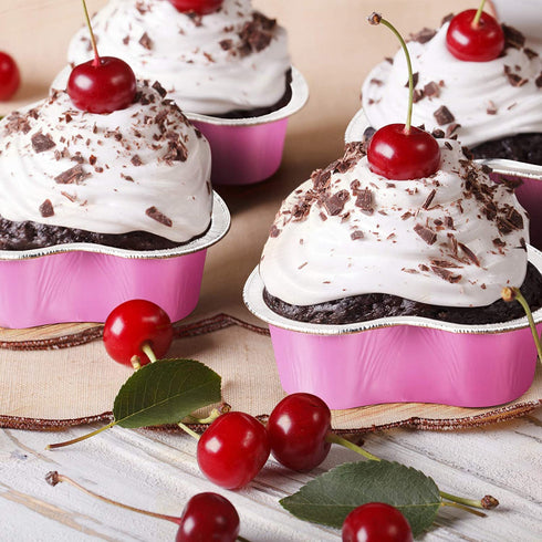Aluminum Foil Cake Pan Heart Shaped Cupcake Cup with Lids 100 ml/ 3.4 Ounces Disposable Mini Cupcake Cup Flan Baking Cups for Valentine Mother's Day Wedding Xmas Birthday (Pink,20 Sets)