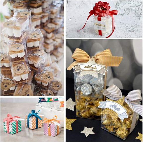 LaRibbons 10Pcs PET Clear Box, Transparent Boxes, Candy Box, Clear Gift Boxes for Wedding, Party and Baby Shower Favors, 6" L x 6" W x 6" H