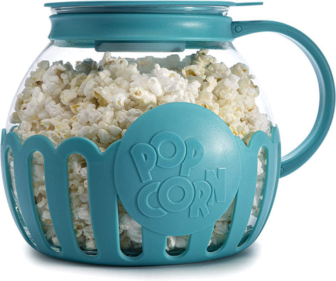 Ecolution Patented Microwave Micro-Pop Popcorn Popper, Borosilicate Glass, 3-in-1 Lid, Dishwasher Safe, BPA Free, 3 Quart Family Size, Teal