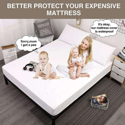 Mecerock Mattress Protector, Breathable and Soft Waterproof Mattress Protector,Mattress Cover, Fitted to 18" Deep, King Mattress Cover