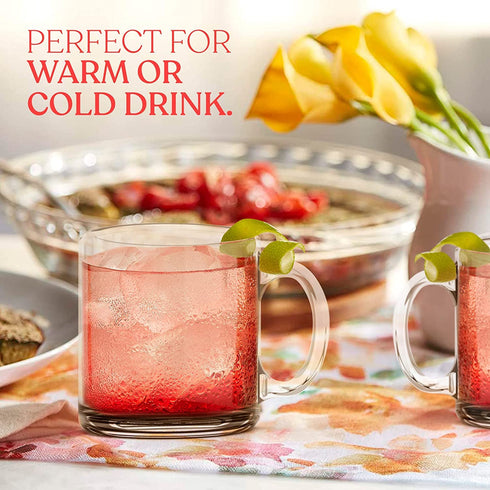 Libbey Clear Glass Coffee Mugs | 13oz Crystal Cups | Mugs for Latte and Hot Beverages
