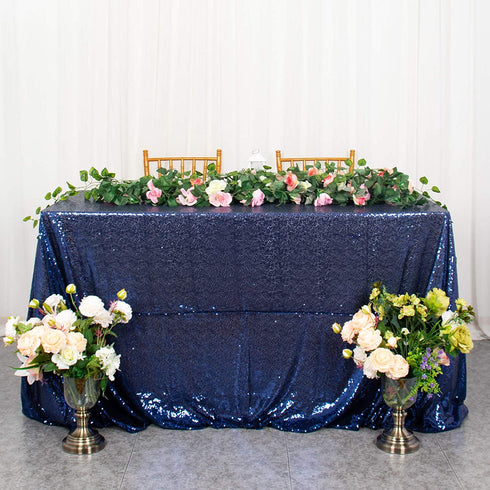 Sequin Tablecloth 60x102 Inches Navy Blue Cake Rectangle Tablecloth Glitter Runner Table Cloth Sequin Table Cover Overlay for Birthday Wedding Hoilday Banquet Party Decoration