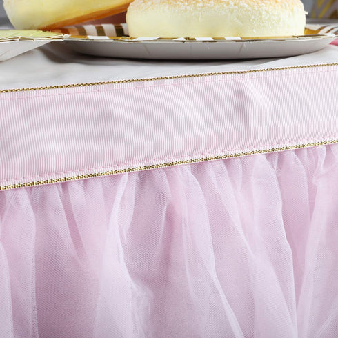 6ft Pink Tulle Table Skirt for Rectangle or Round Tables Tutu Table Skirt for Wedding Birthday Party Baby Shower Girl Gender Reveal Cake Dessert Table Decorations