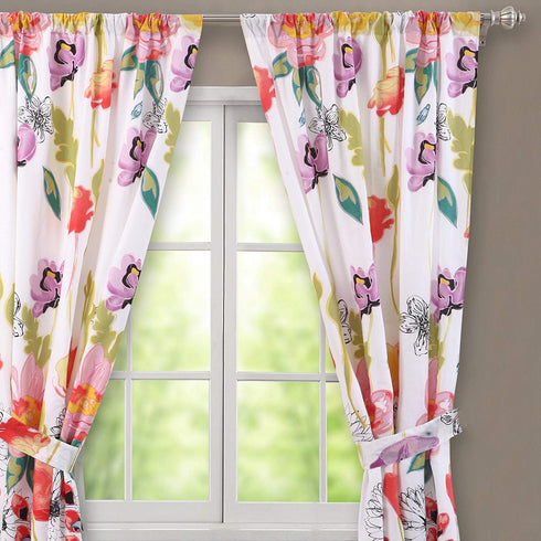 Greenland Home Watercolor Dream Curtain Panel Pair, 63 in L, White