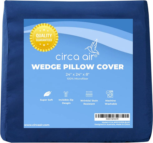 Circa Air Wedge Pillow Cover - Bed Wedge Pillow Case for Inflatable Wedge Pillow (24x24x8) Ultra Soft, 100% Mircofiber with Zip Cover, Machine Washable, Blue, Large