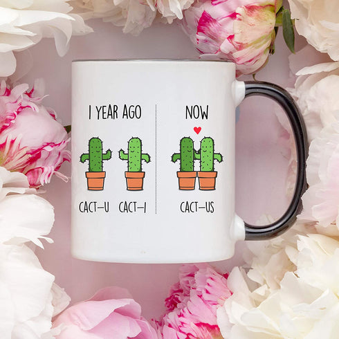 YouNique Designs 1 Year Anniversary Mug, 11 Ounces, Funny One Year Anniversary Coffee Mug for Boyfriend and Girlfriend, 1 Year Dating Anniversary Cup, 1st Year Dating Anniversary (Black Handle)