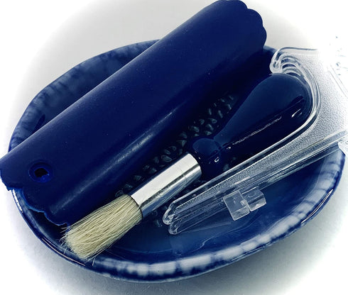 BonCera, All-in-one 4pcs Premium Ceramic Garlic Grater Set, Blue Glazed Design Grater w/Garlic Peeler, Gathering Brush, Display Stand, It's also grating Turmeric, Ginger, and more.G-513