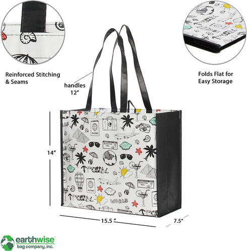Reusable Grocery Bags Shopping Totes Made from Extremely Durable Heavy Duty Laminated Rpet Water Resistant and Easy to Clean (Set of 4)